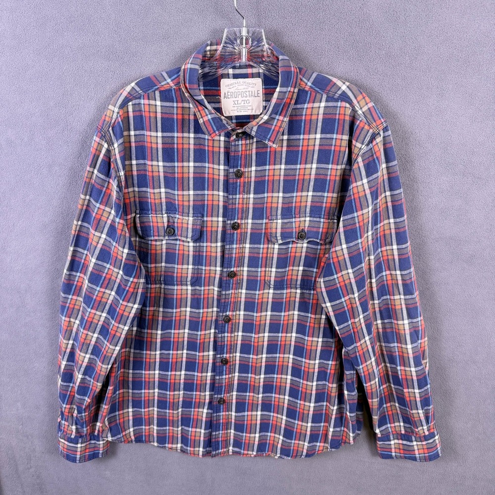 Y2K Aeropostale Plaid Flannel Button Down Shirt Mens XL Heavy Long Sleeve